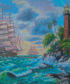 Ship And Lighthouse Diamond Painting