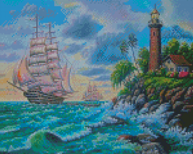 Ship And Lighthouse Diamond Painting