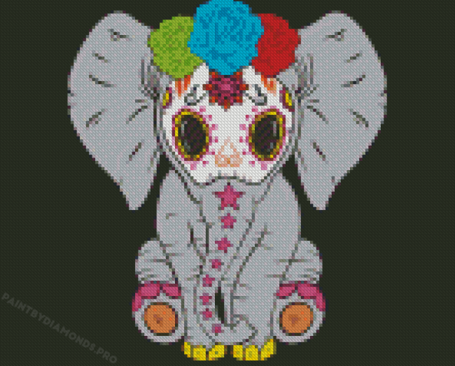 Sugar Skull Baby Elephant Animal Diamond Painting