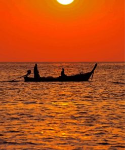 Sunset And Fisherman In Boat Diamond Painting