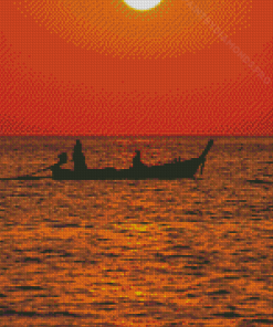 Sunset And Fisherman In Boat Diamond Painting