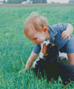 Toddler With Black Puppy Diamond Painting