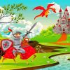 Warrior Fighting Dragon Fairy Castle Diamond Painting