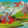 Warrior Fighting Dragon Fairy Castle Diamond Painting