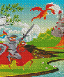 Warrior Fighting Dragon Fairy Castle Diamond Painting