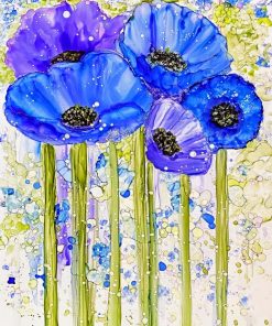 Abstract Blue Poppies Art Diamond Painting