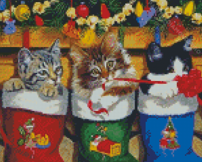 Adorable Cats In Stockings Diamond Painting