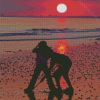 Beach Sunset With Children Silhouette Diamond Painting