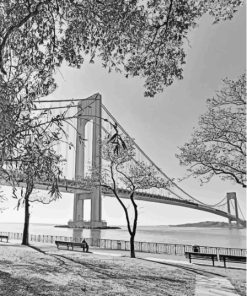 Black And White Verrazzano Narrows Bridge View Diamond Painting