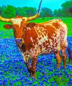 Bluebonnets And Longhorn Diamond Painting