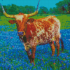 Bluebonnets And Longhorn Diamond Painting