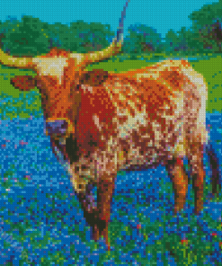 Bluebonnets And Longhorn Diamond Painting