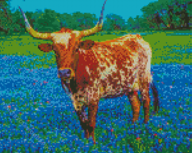 Bluebonnets And Longhorn Diamond Painting