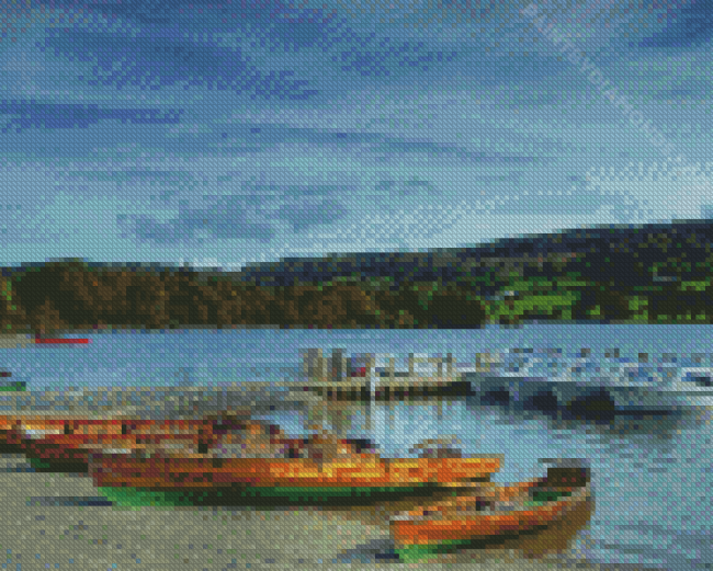 Boats In Coniston Water Lake Diamond Painting