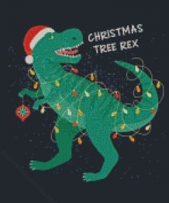 Christmas Tree Rex Dinosaur With Hat Diamond Painting