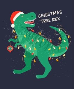 Christmas Tree Rex Dinosaur With Hat Diamond Painting