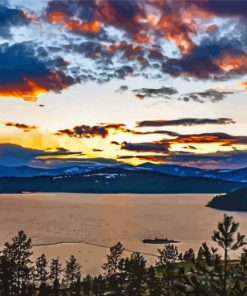 Coeur Dalene Lake At Sunset Diamond Painting