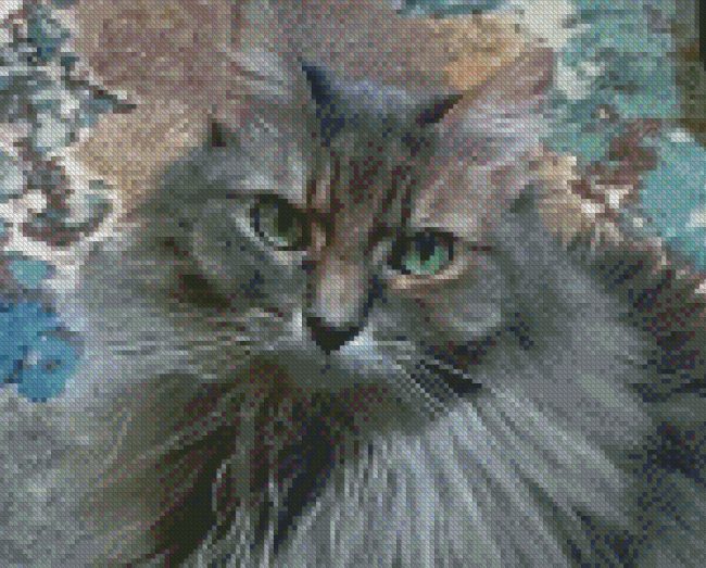 Cute Long Hair Grey Cat Diamond Painting