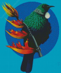 Dark Green Tui Bird Art Diamond Painting