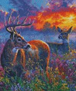 Deer Couple At Sunset Diamond Painting