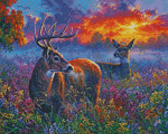 Deer Couple At Sunset Diamond Painting