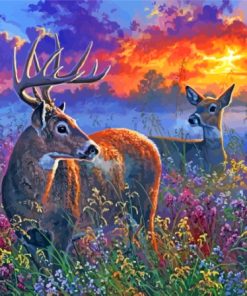 Deer Couple At Sunset Diamond Painting