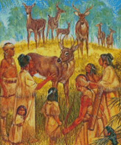 Deer With Native Indians Diamond Painting