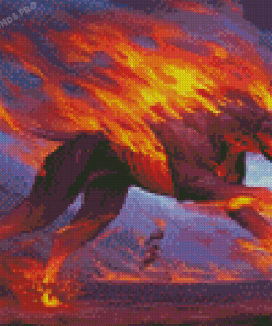 Fantasy Black Fire Dog Diamond Painting