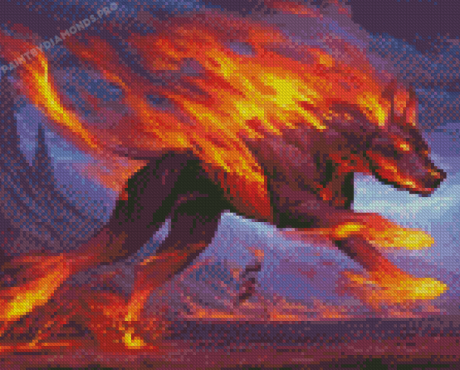 Fantasy Black Fire Dog Diamond Painting