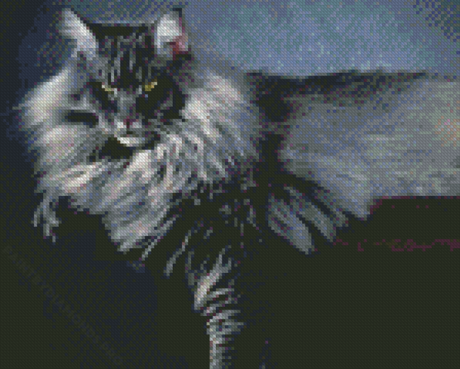 Fluffy Long Hair Grey Cat Diamond Painting