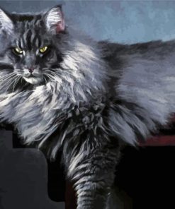 Fluffy Long Hair Grey Cat Diamond Painting