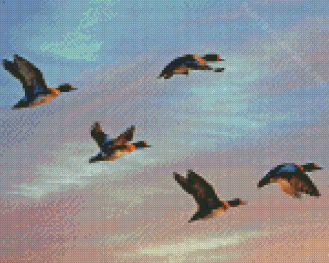 Flying Waterfowls In Sunset Diamond Painting