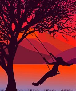 Girl Under Tree Silhouette Diamond Painting