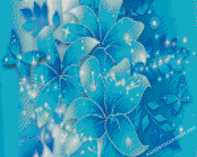 Illustration Blue Flowers With Butterflies Diamond Painting