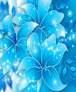 Illustration Blue Flowers With Butterflies Diamond Painting