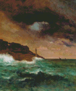 Lighthouse At Dusk By Alfred Stevens Diamond Painting