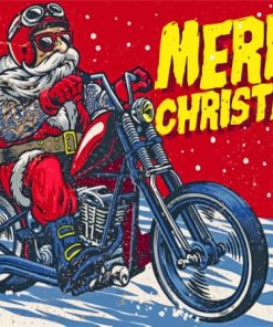 Merry Christmas Santa With Motorcycle Diamond Painting