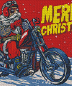 Merry Christmas Santa With Motorcycle Diamond Painting