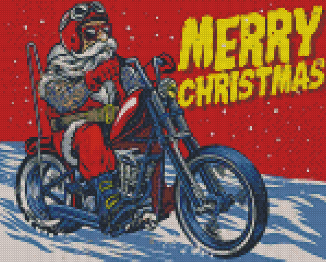 Merry Christmas Santa With Motorcycle Diamond Painting