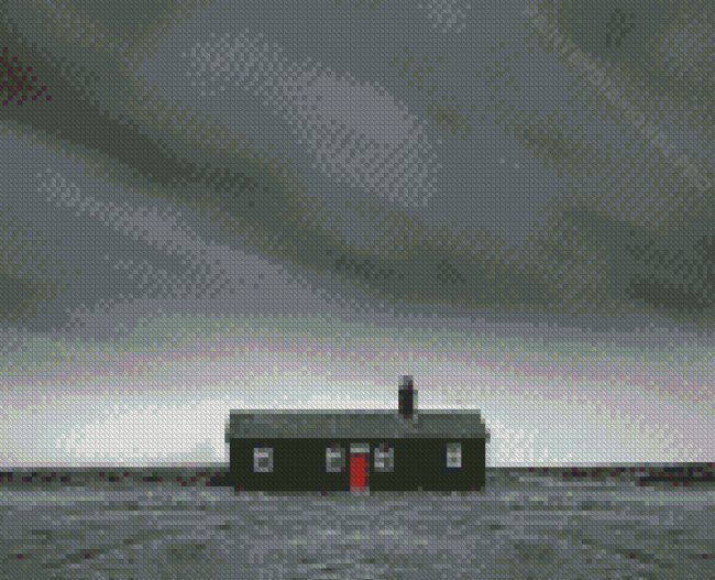 Monochrome Isolated House With Red Door Diamond Painting