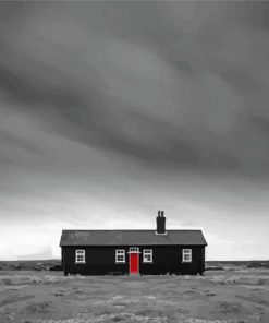 Monochrome Isolated House With Red Door Diamond Painting