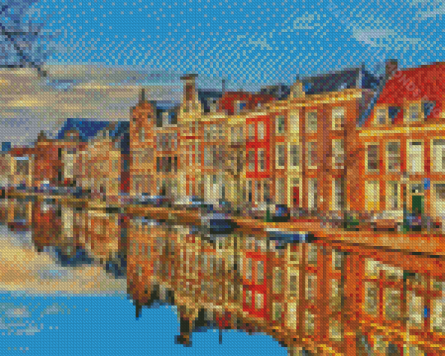 Netherlands Leiden City Water Reflection Diamond Painting