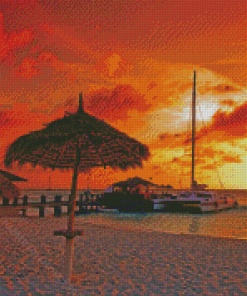 Netherlands Aruba Beach At Sunset Diamond Painting