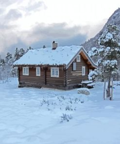 Norwegian Cabin In Snow Diamond Painting