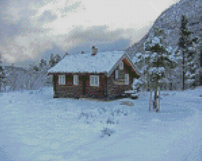 Norwegian Cabin In Snow Diamond Painting