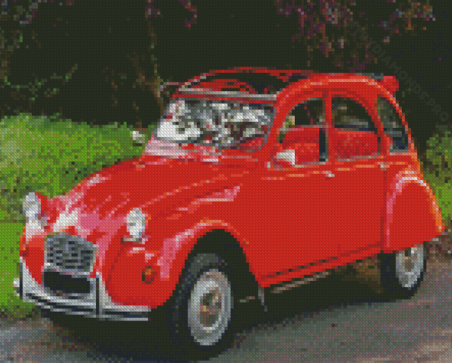 Red Citroen 2cv Car Diamond Painting