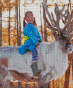 Reindeer People Little Girl Diamond Painting