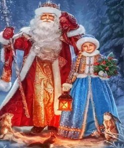 Santa Father Frost And Snow Girl Diamond Painting