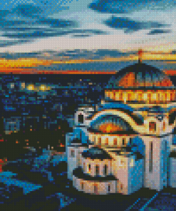 Sava Church Belgrade Sunset Diamond Painting