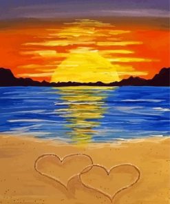 Sunset Hearts On Beach Diamond Painting